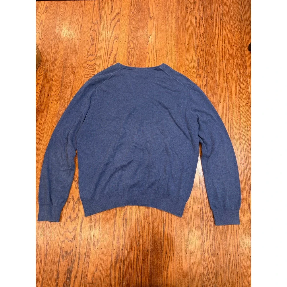 Polo Ralph Lauren Men XL Blue Pima Cotton V-Neck Sweater Heathered Pony Logo